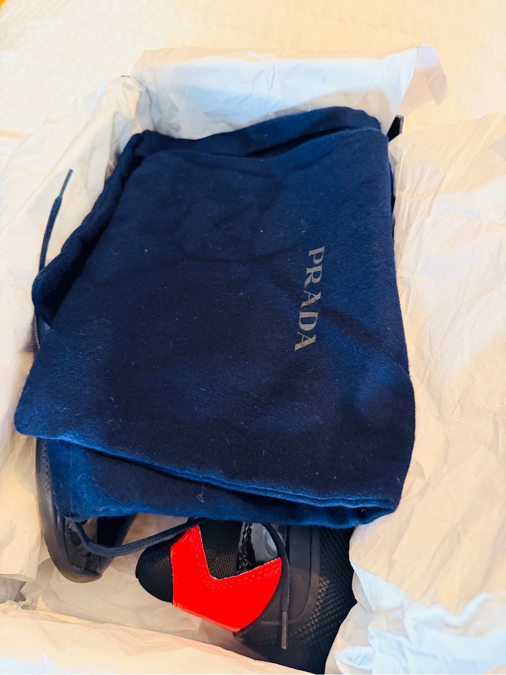 Prada Men’s Black Sneakers with Red Heel Accents - Picture 2 of 11
